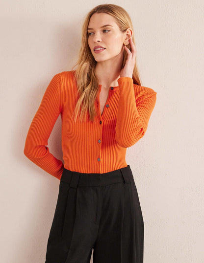 Cardigan mit Rippstrickdetail-Kumquatorange