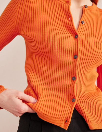Cardigan mit Rippstrickdetail-Kumquatorange