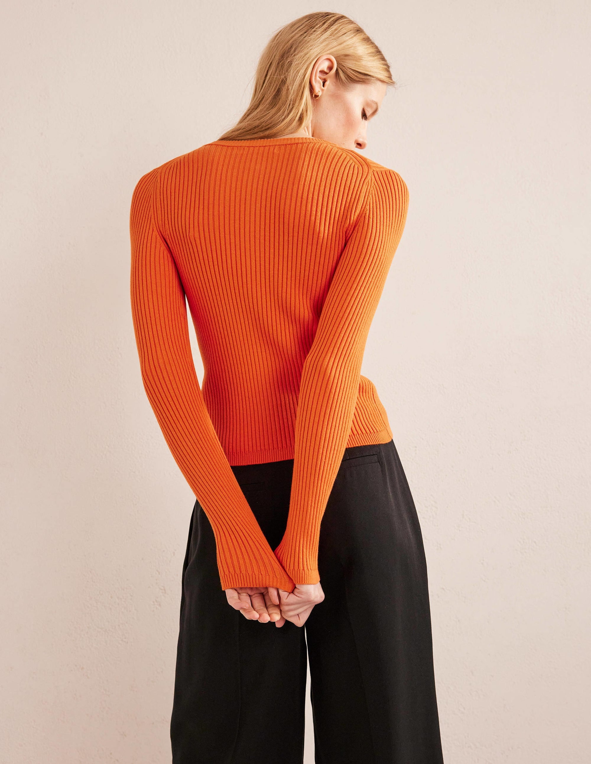 Cardigan mit Rippstrickdetail-Kumquatorange - Image 3