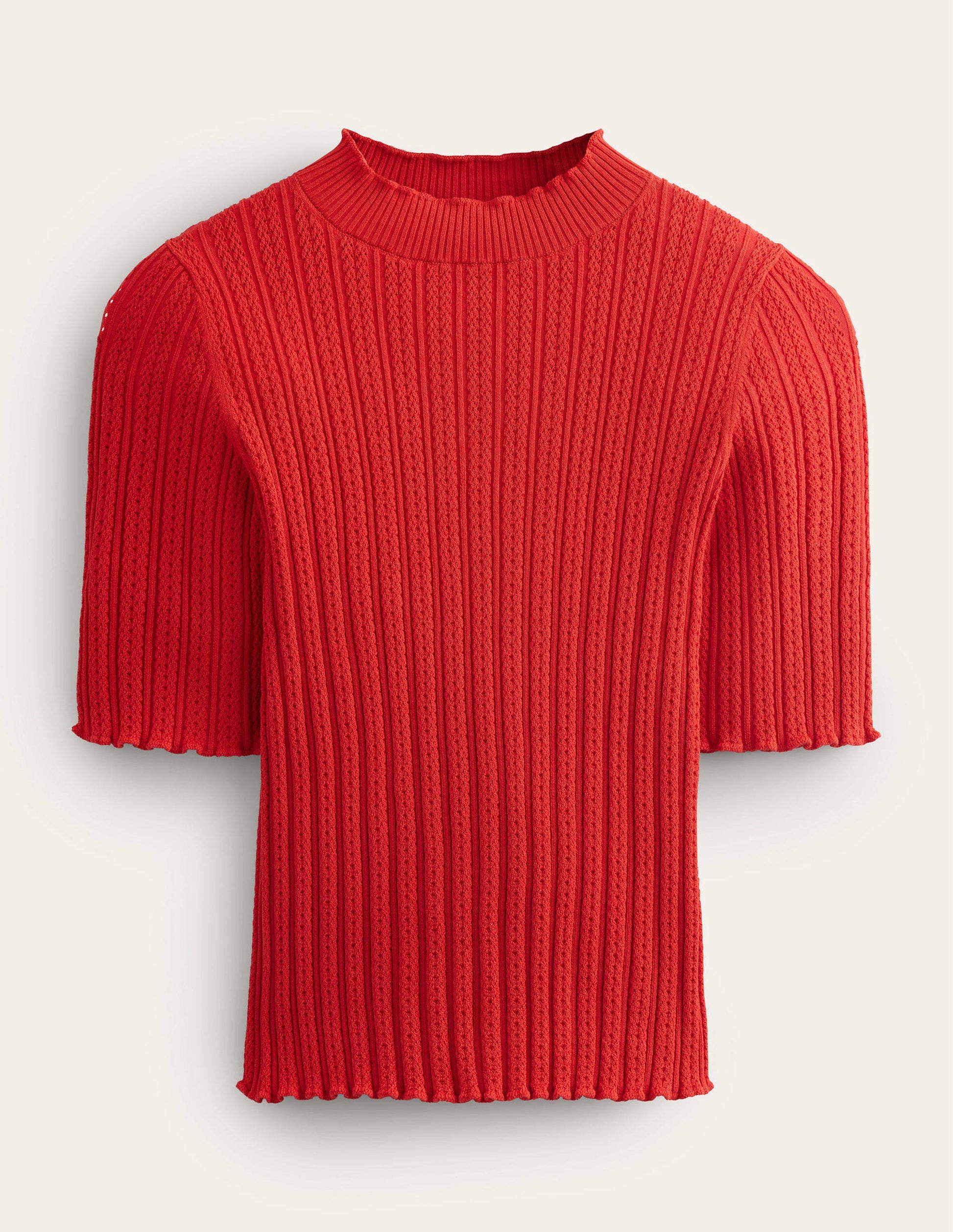 Geripptes T-Shirt mit hohem Kragen-Tomatenrot-5