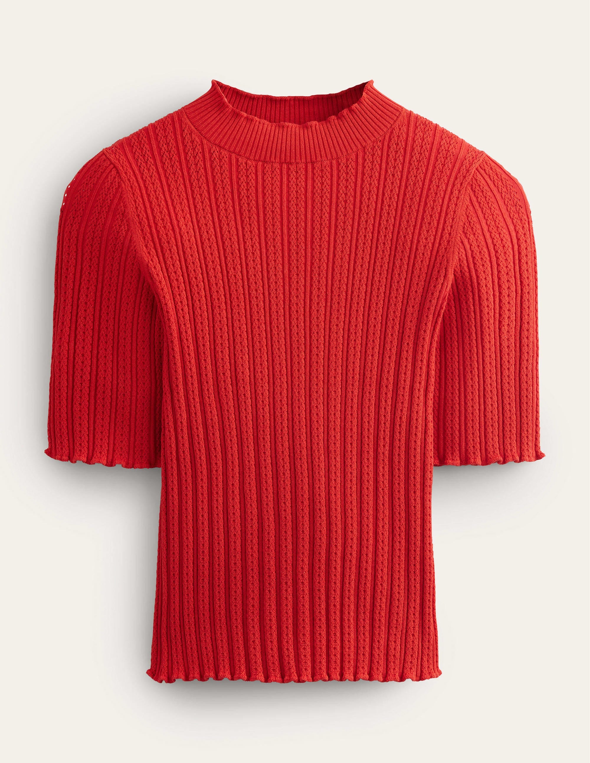Geripptes T-Shirt mit hohem Kragen-Tomatenrot - Image 5
