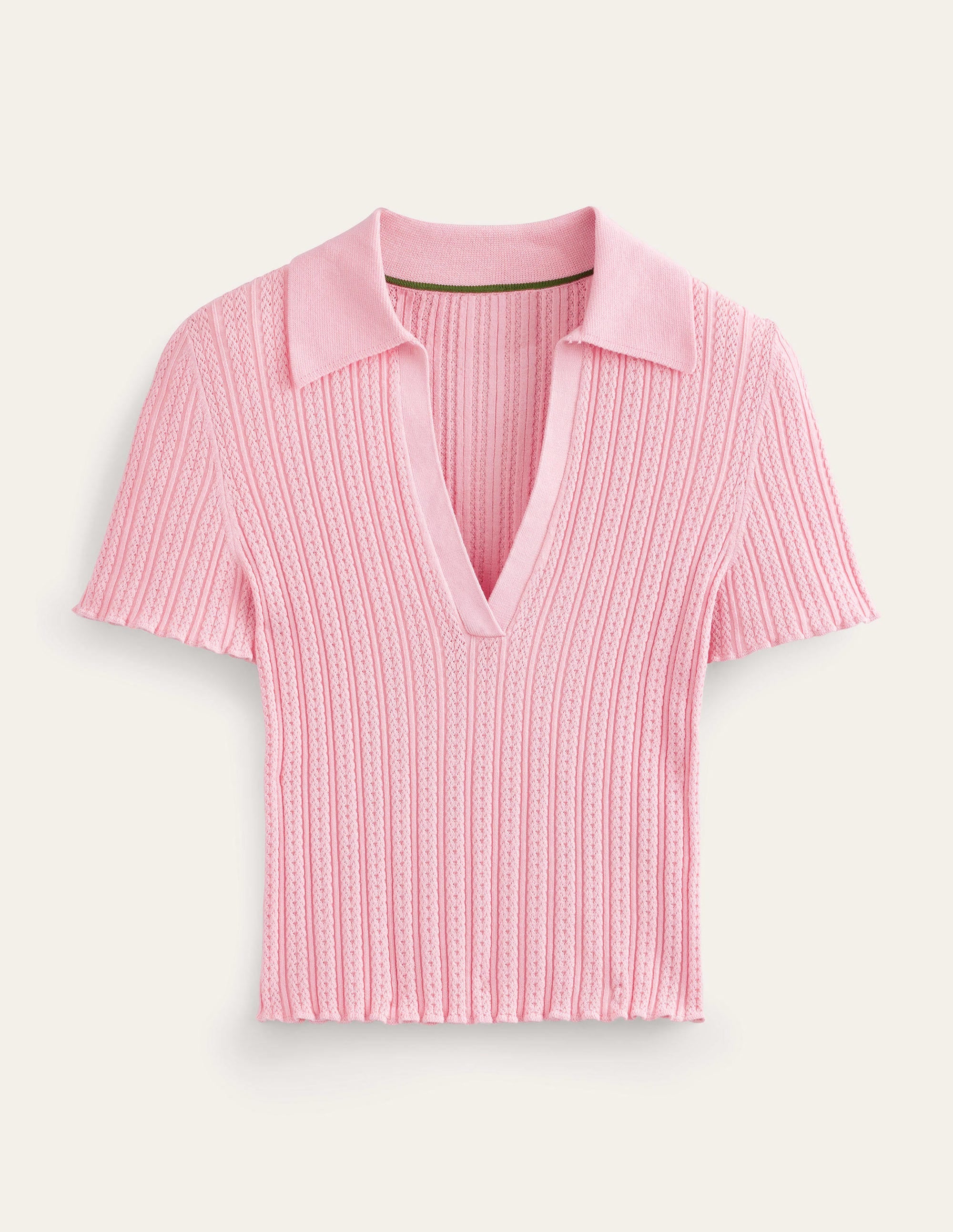 Ribbed Pointelle Collared Top-Dahlia Pink - Image 5