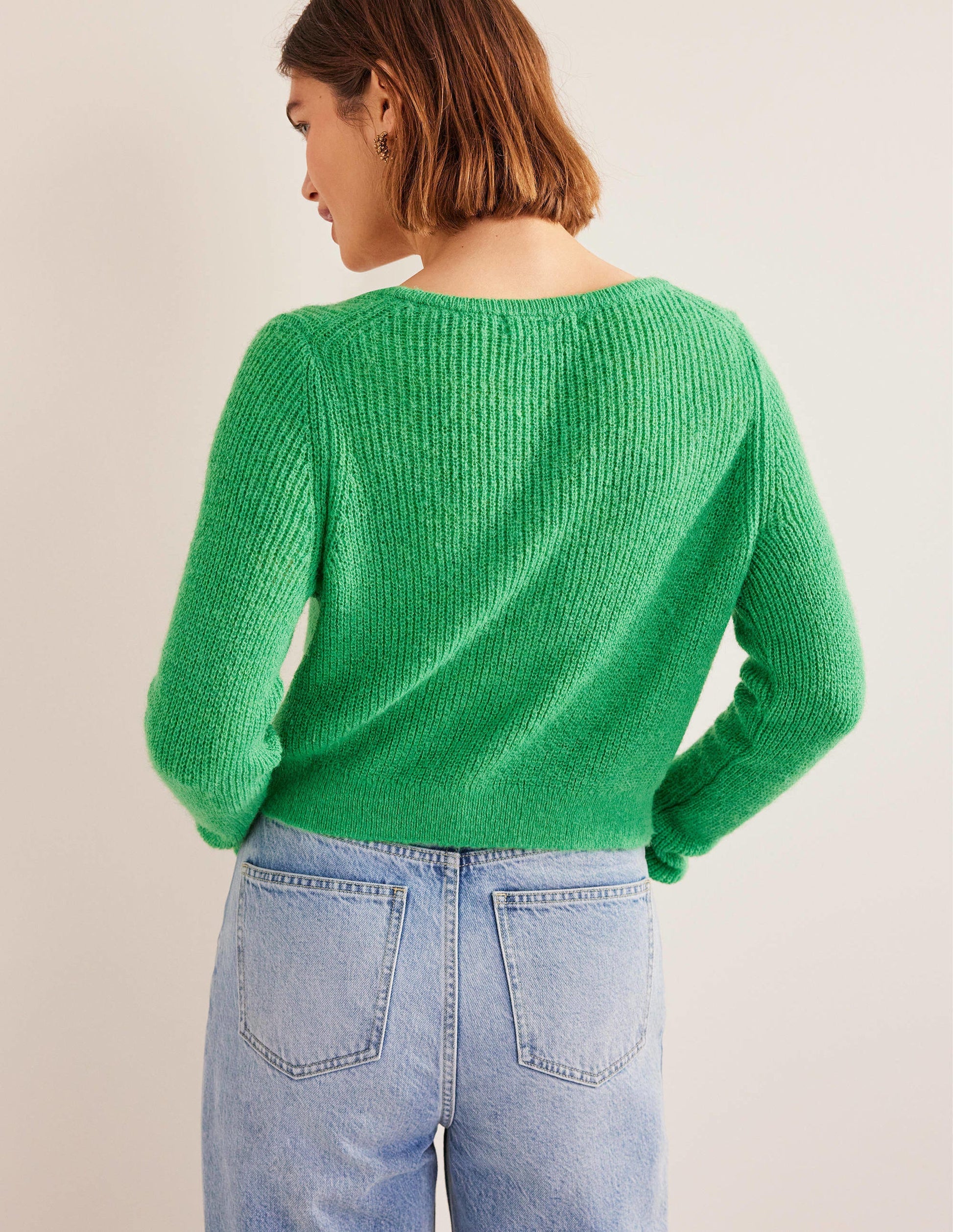 Flauschiger Cardigan mit kurzem Schnitt-Hellgrün-3