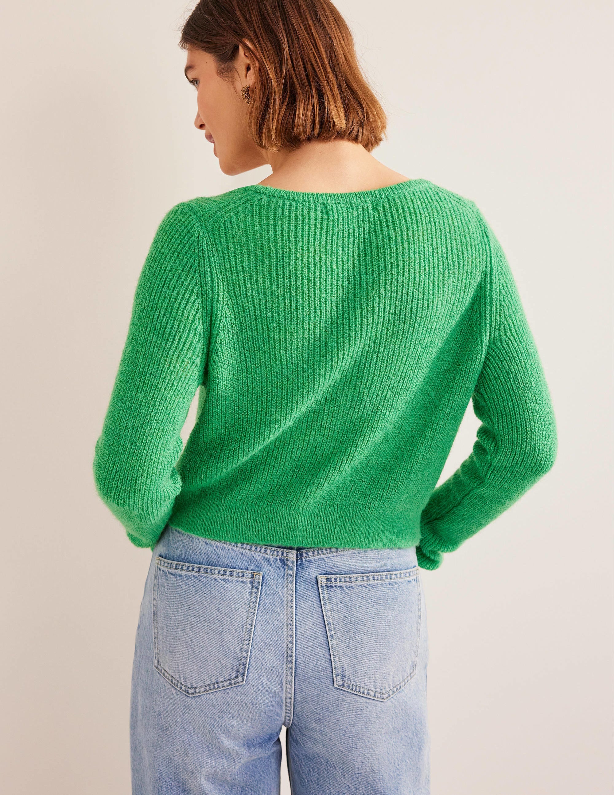 Flauschiger Cardigan mit kurzem Schnitt-Hellgrün - Image 3