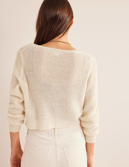 Flauschiger Cardigan mit kurzem Schnitt-Warmes Naturweiß