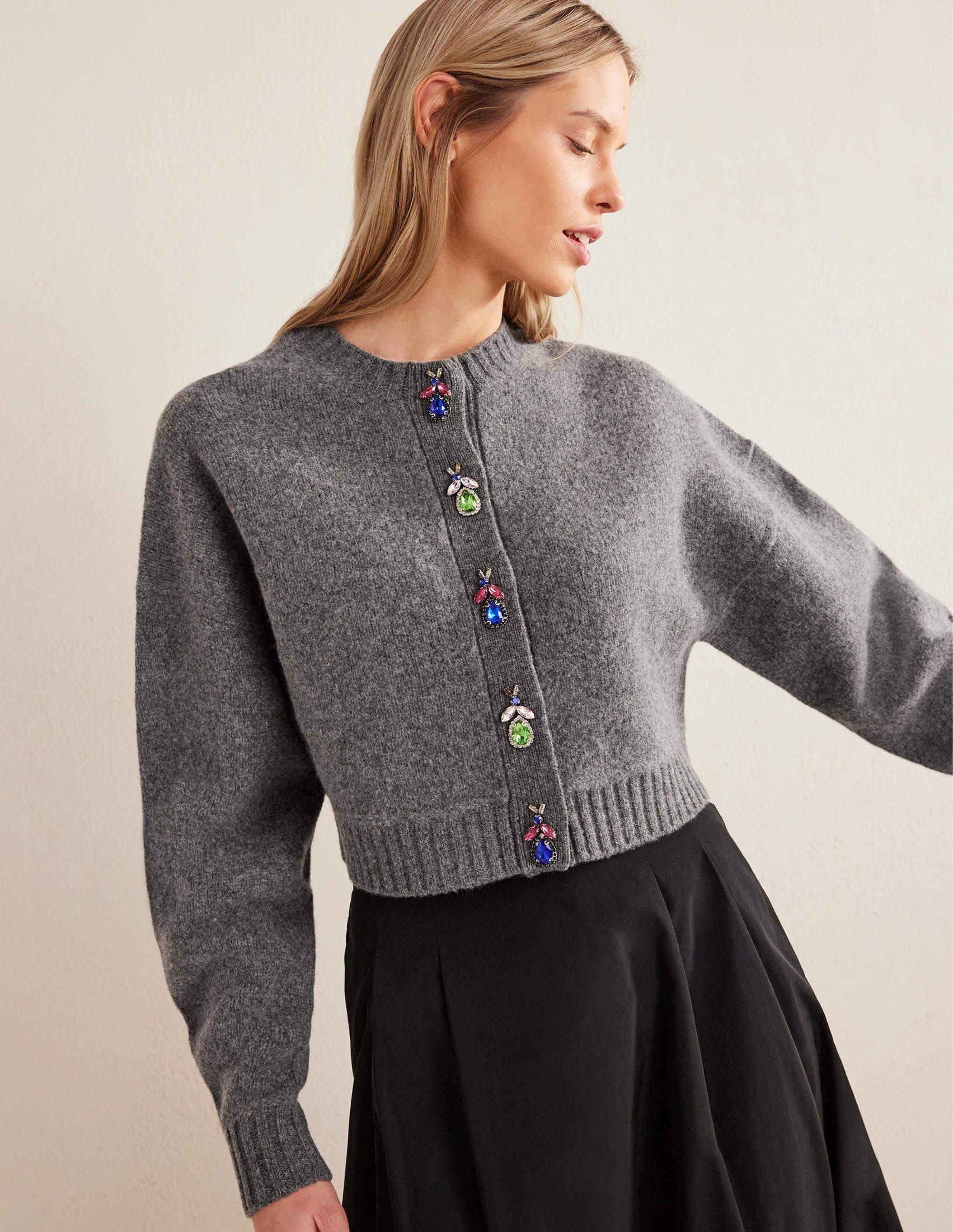 Gilet à boutons insectes-Gris foncé chiné - Image 1