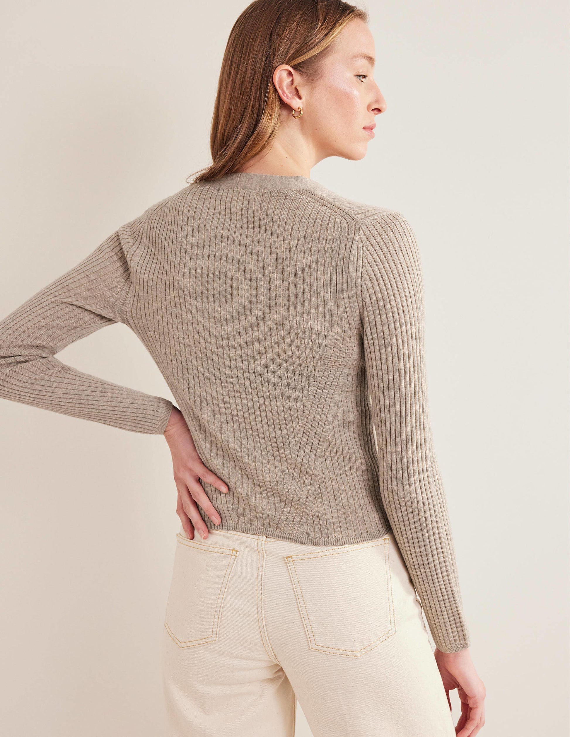 Ribbed Merino V Cardigan-Chinchilla Melange-3