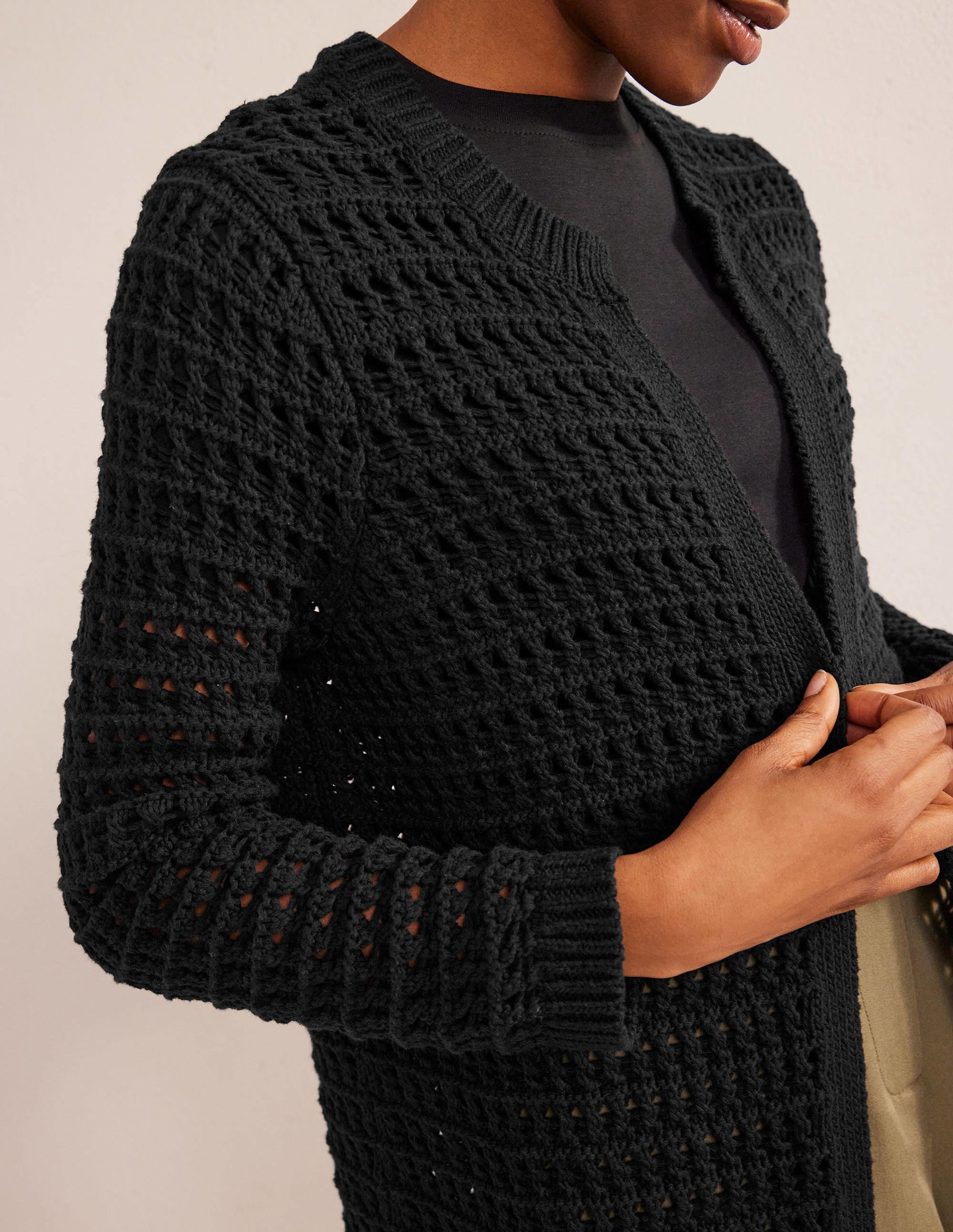 Manteau façon gilet en crochet-Noir - Image 2
