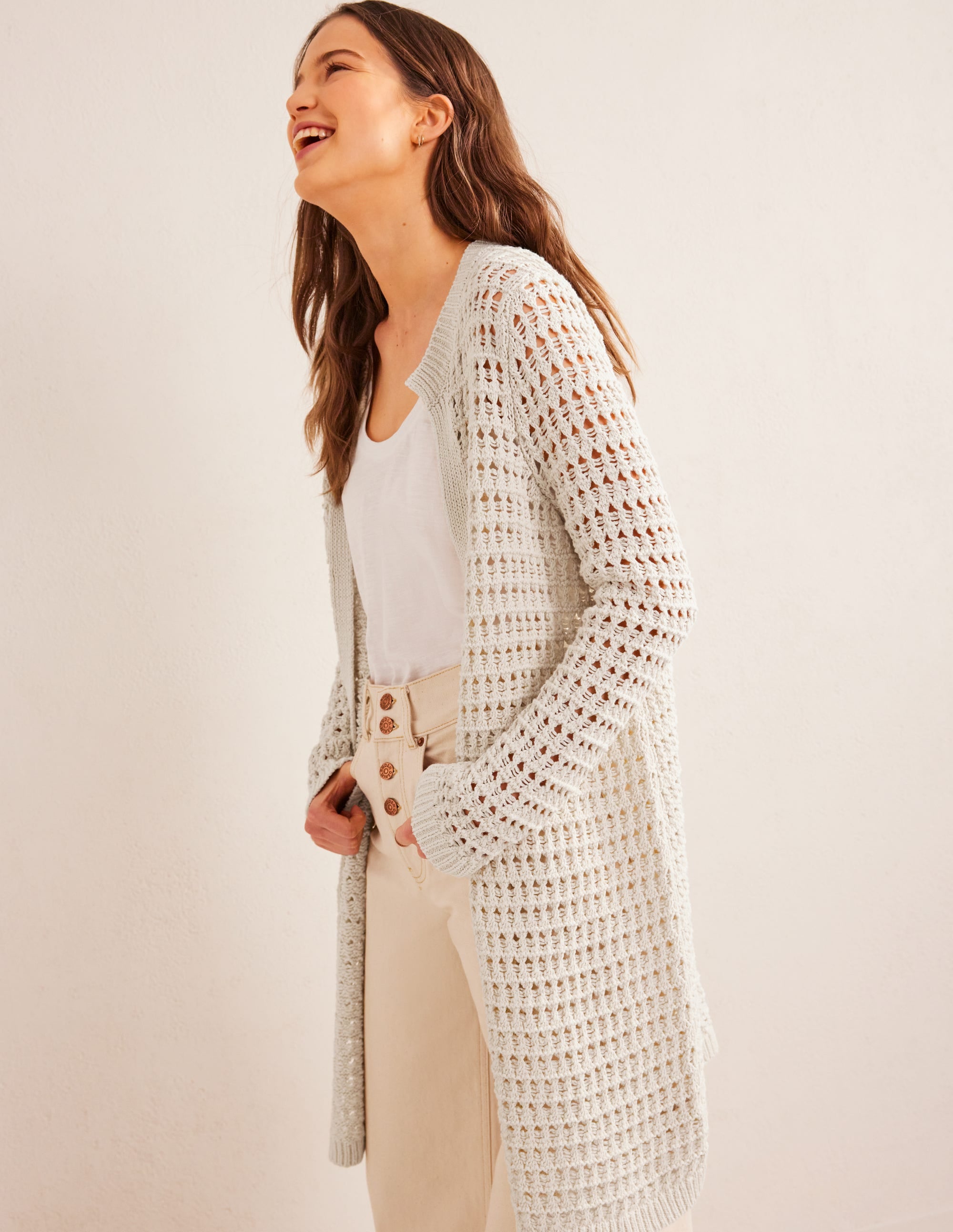 Manteau façon gilet en crochet-Ivoire chaud - Image 1