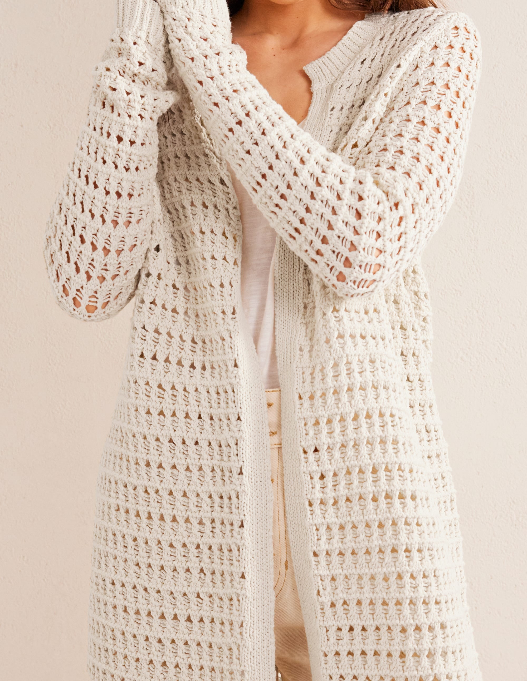 Manteau façon gilet en crochet-Ivoire chaud - Image 2