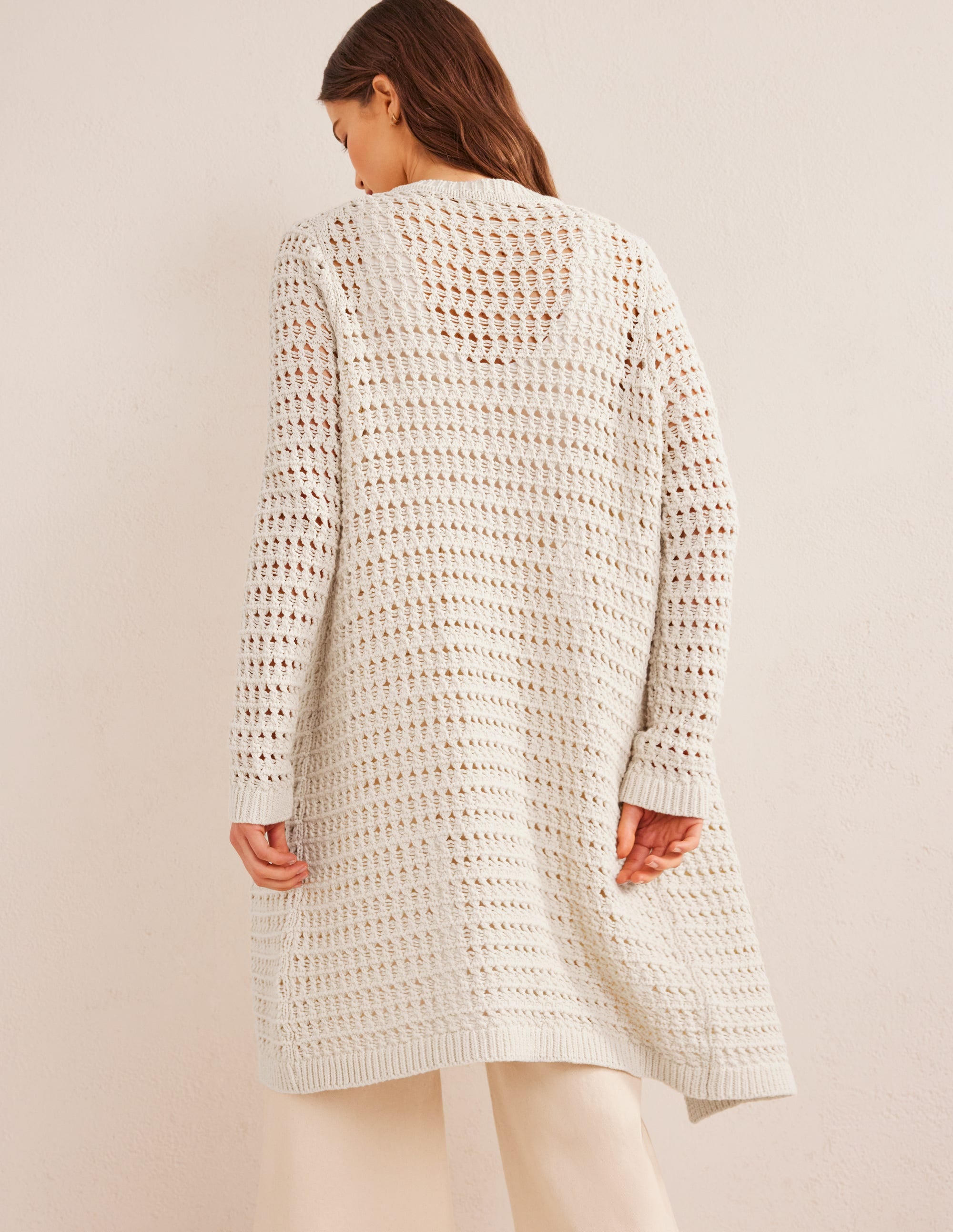 Manteau façon gilet en crochet-Ivoire chaud - Image 3