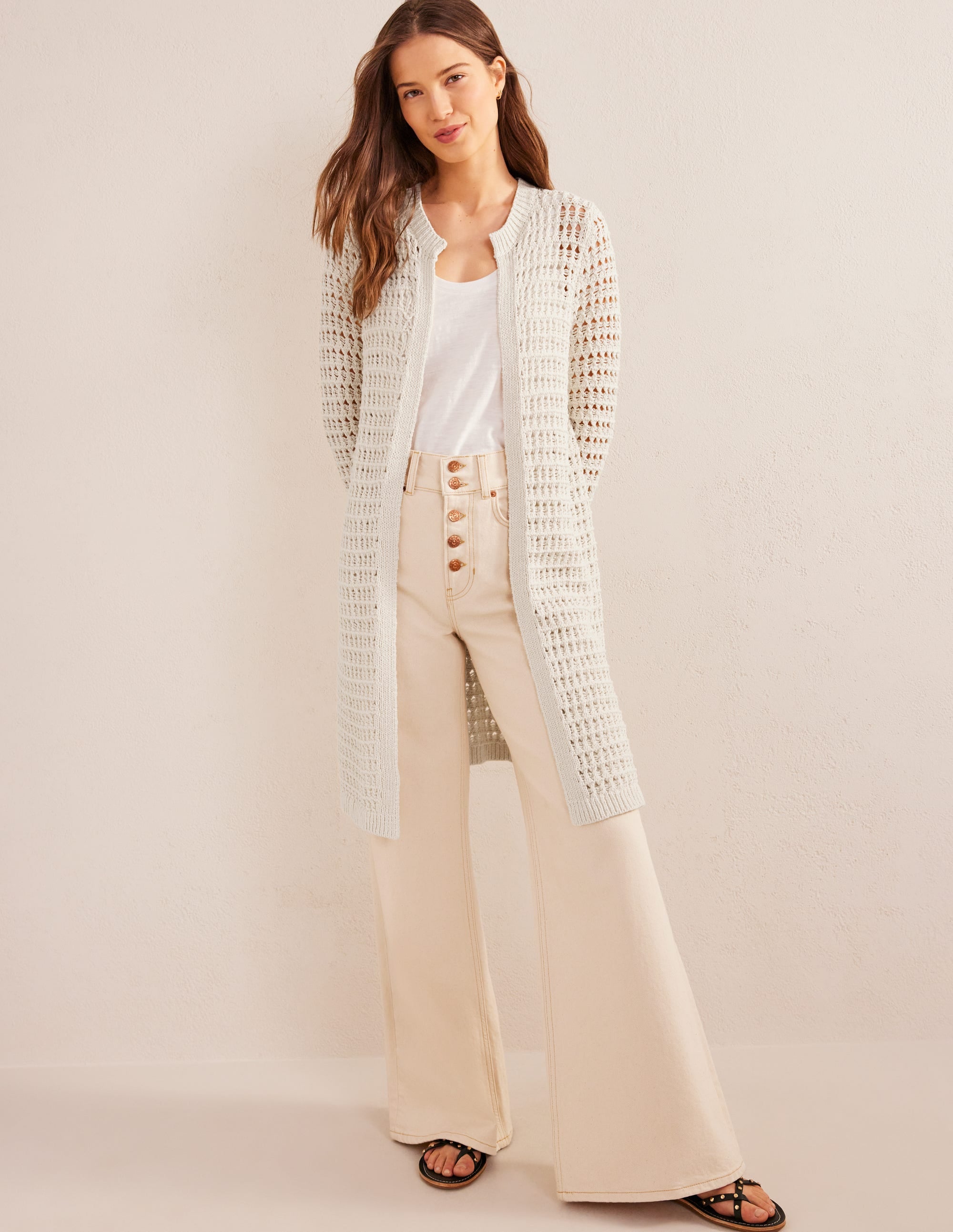 Manteau façon gilet en crochet-Ivoire chaud - Image 4