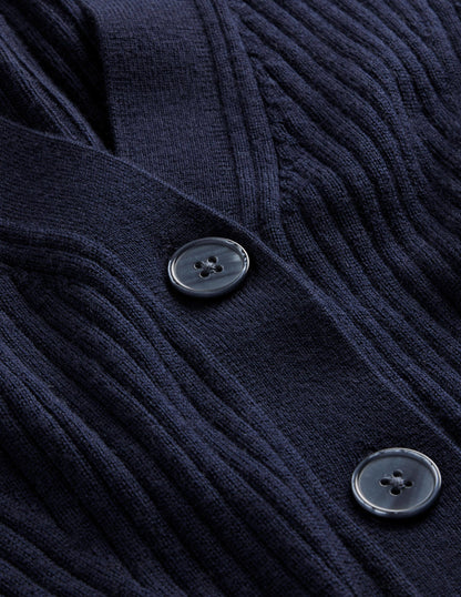 Kurzer Rippstrick-Cardigan aus Merinowolle-Marineblau