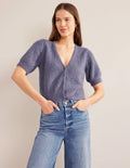 Gilet en pointelle-Bleu ombre nocturne