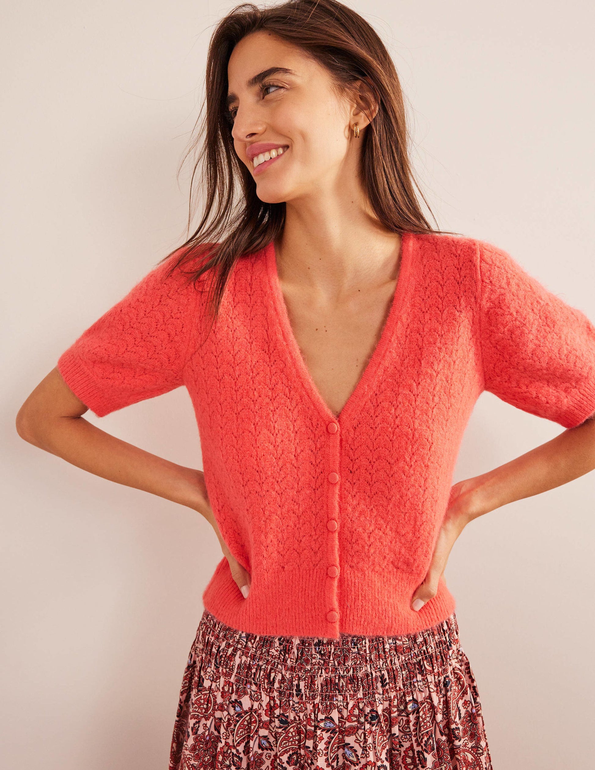 Gilet en pointelle-Corail-1