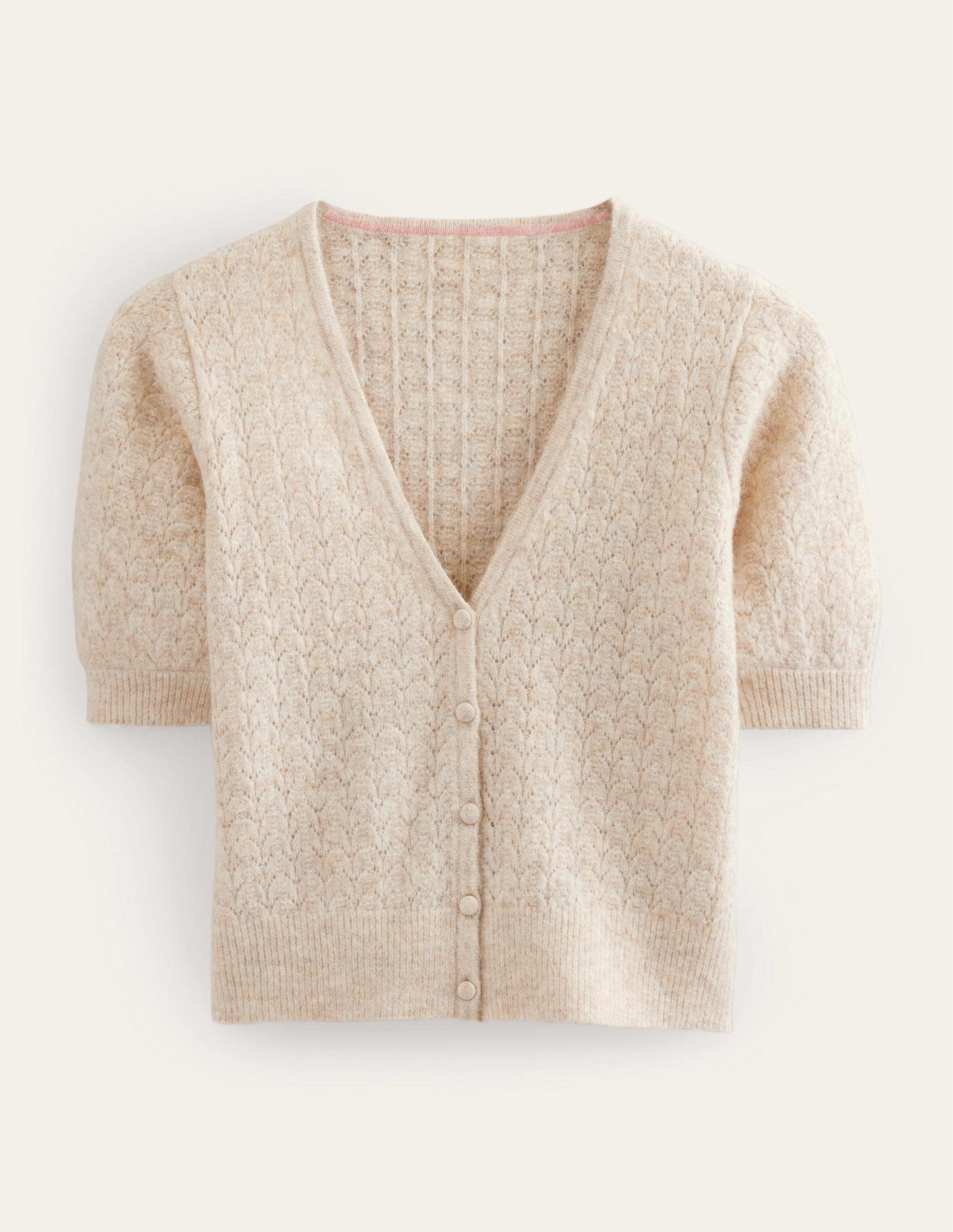 Pointelle-Cardigan-Hellbeige Melange