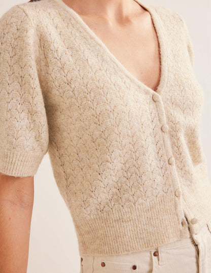 Pointelle-Cardigan-Hellbeige Melange