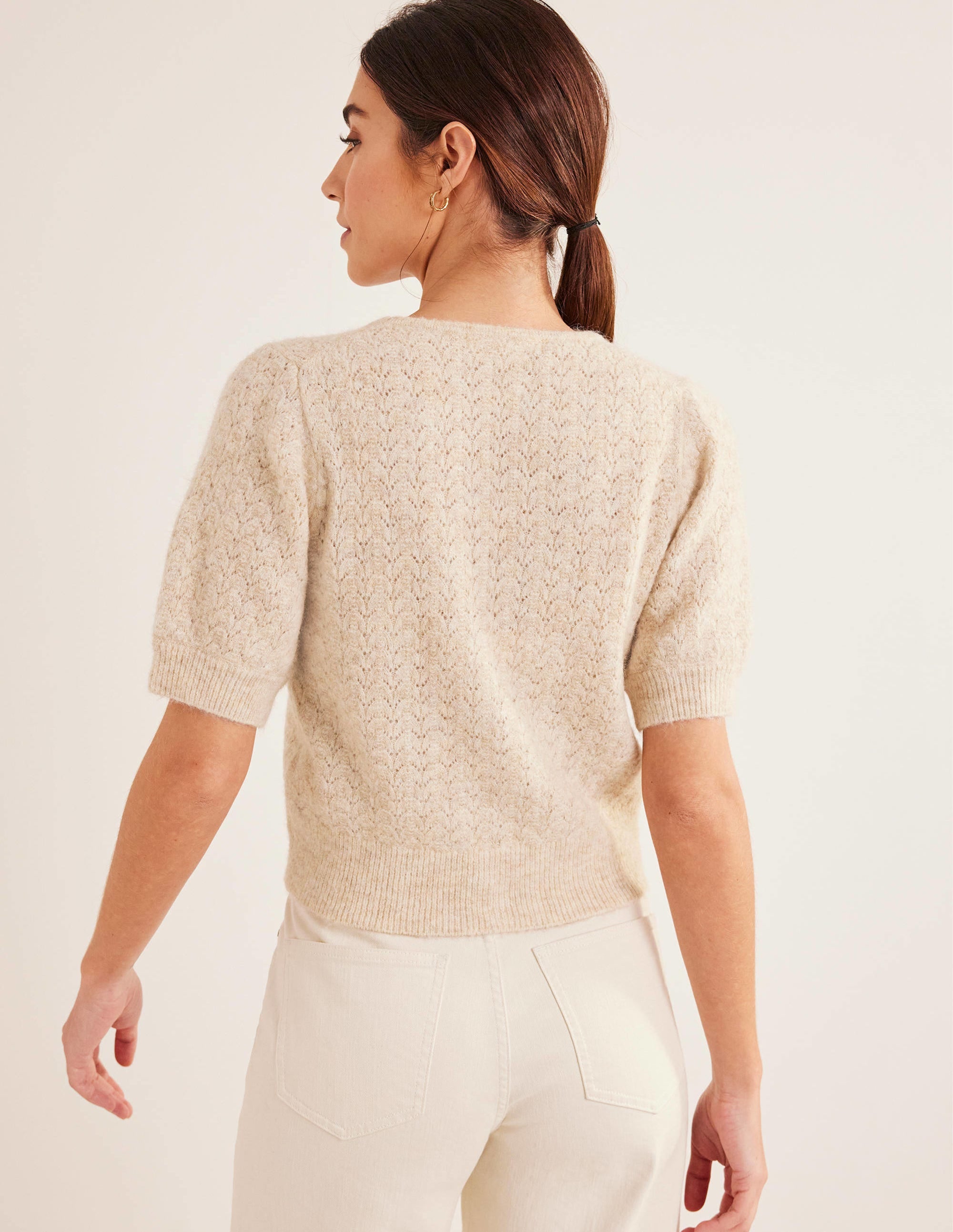 Pointelle-Cardigan-Hellbeige Melange - Image 3