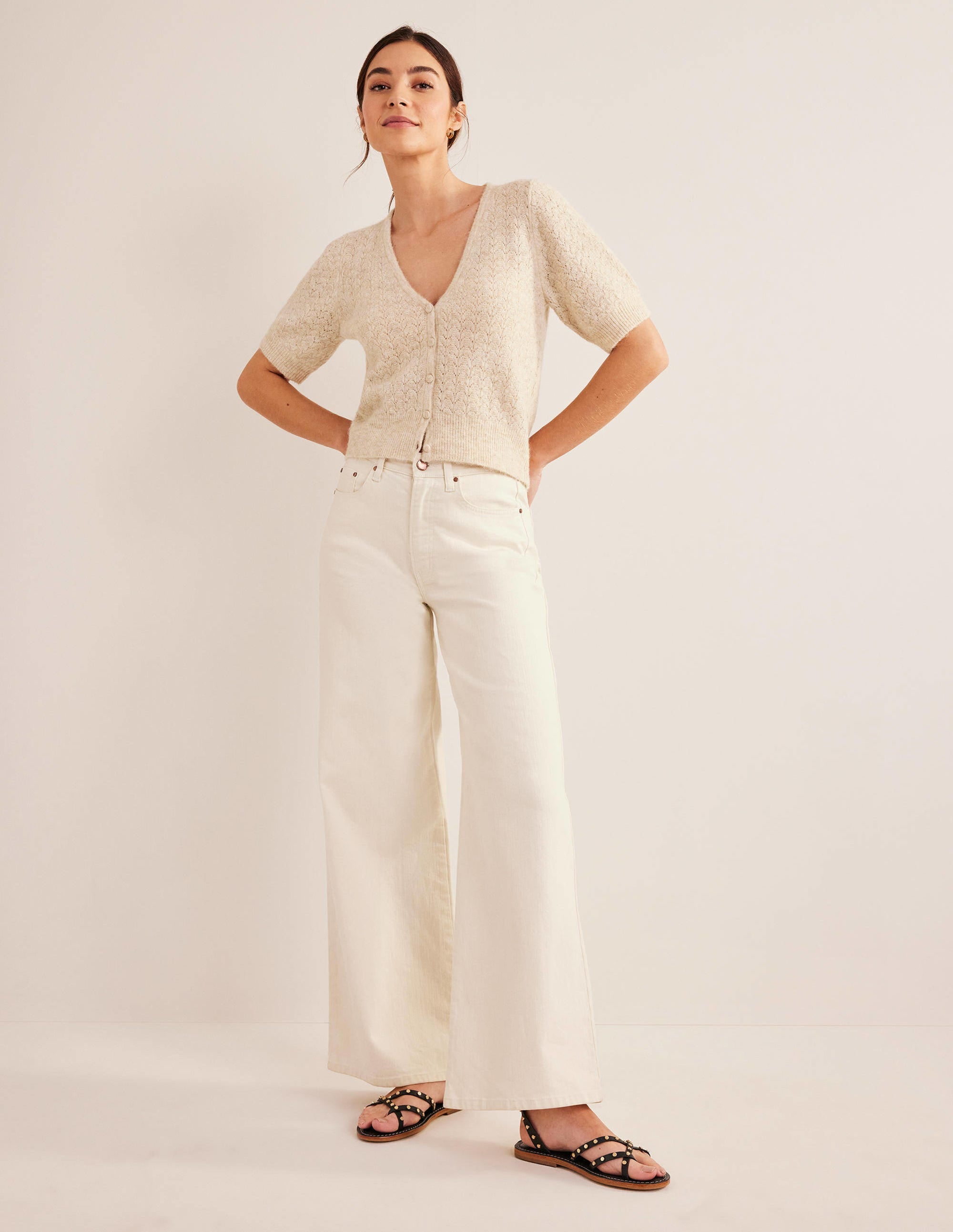 Pointelle-Cardigan-Hellbeige Melange - Image 4