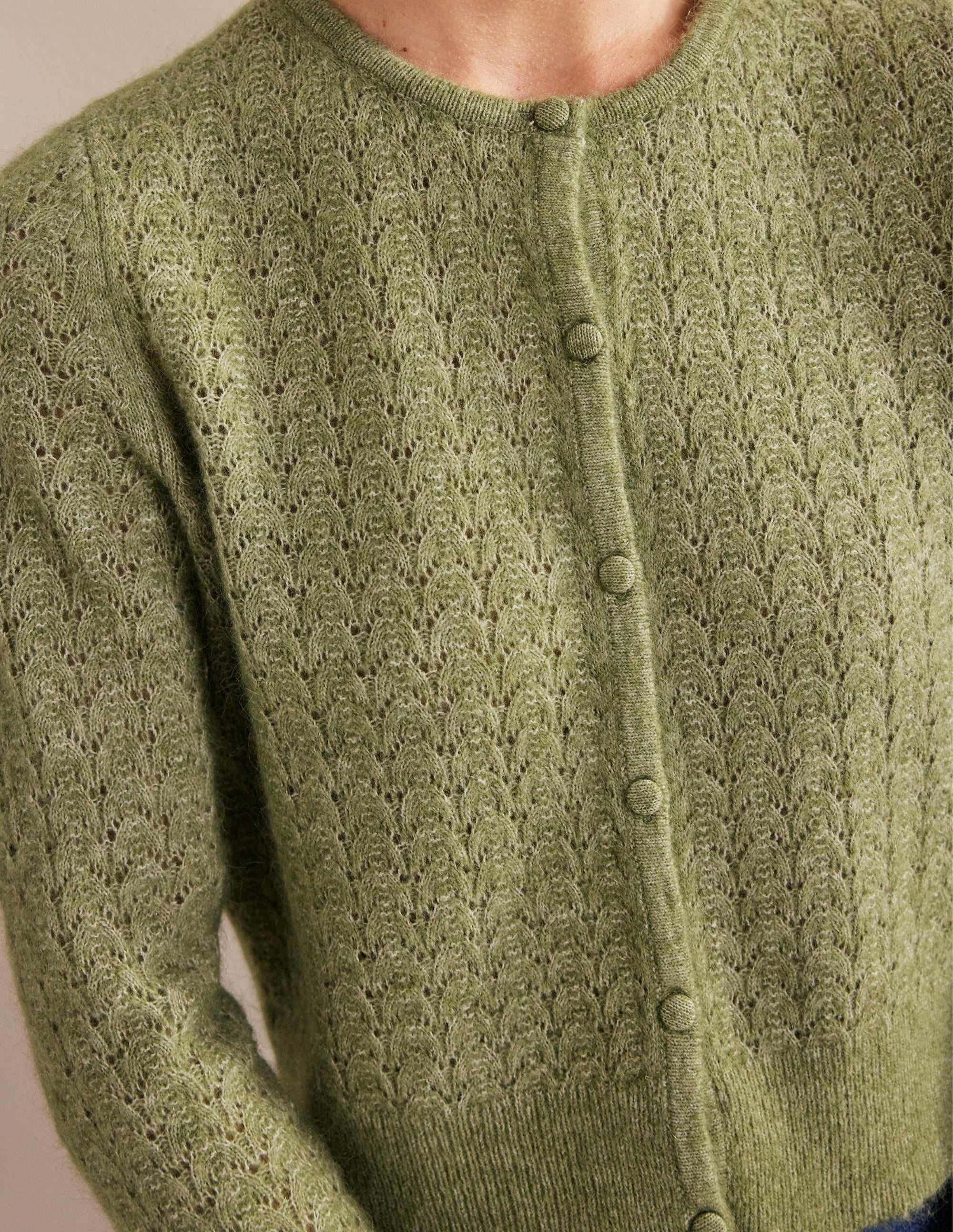 Langärmliger Pointelle-Cardigan-Steingrün - Image 3