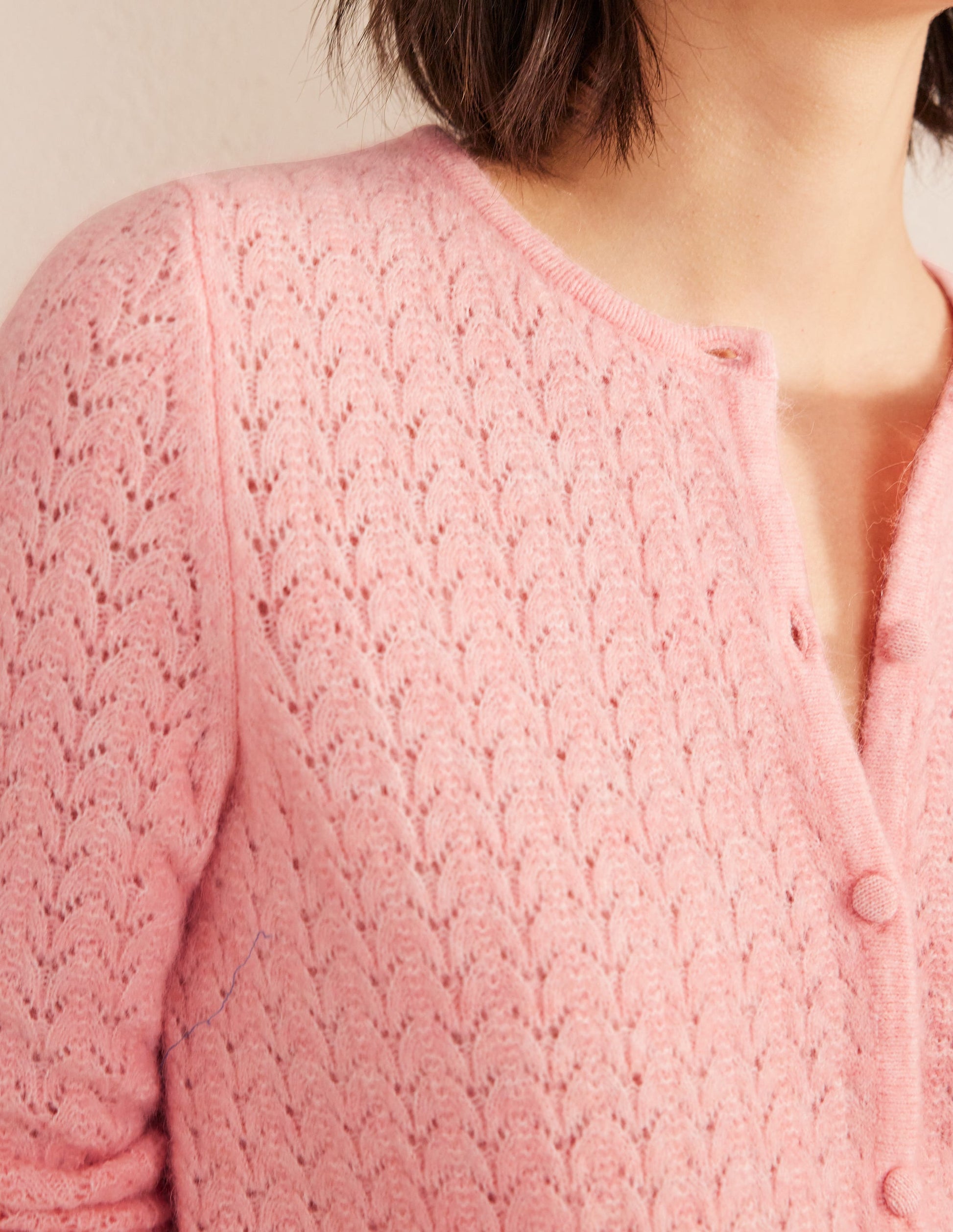 Pointelle Long-Sleeve Cardigan-Dahlia Pink-2