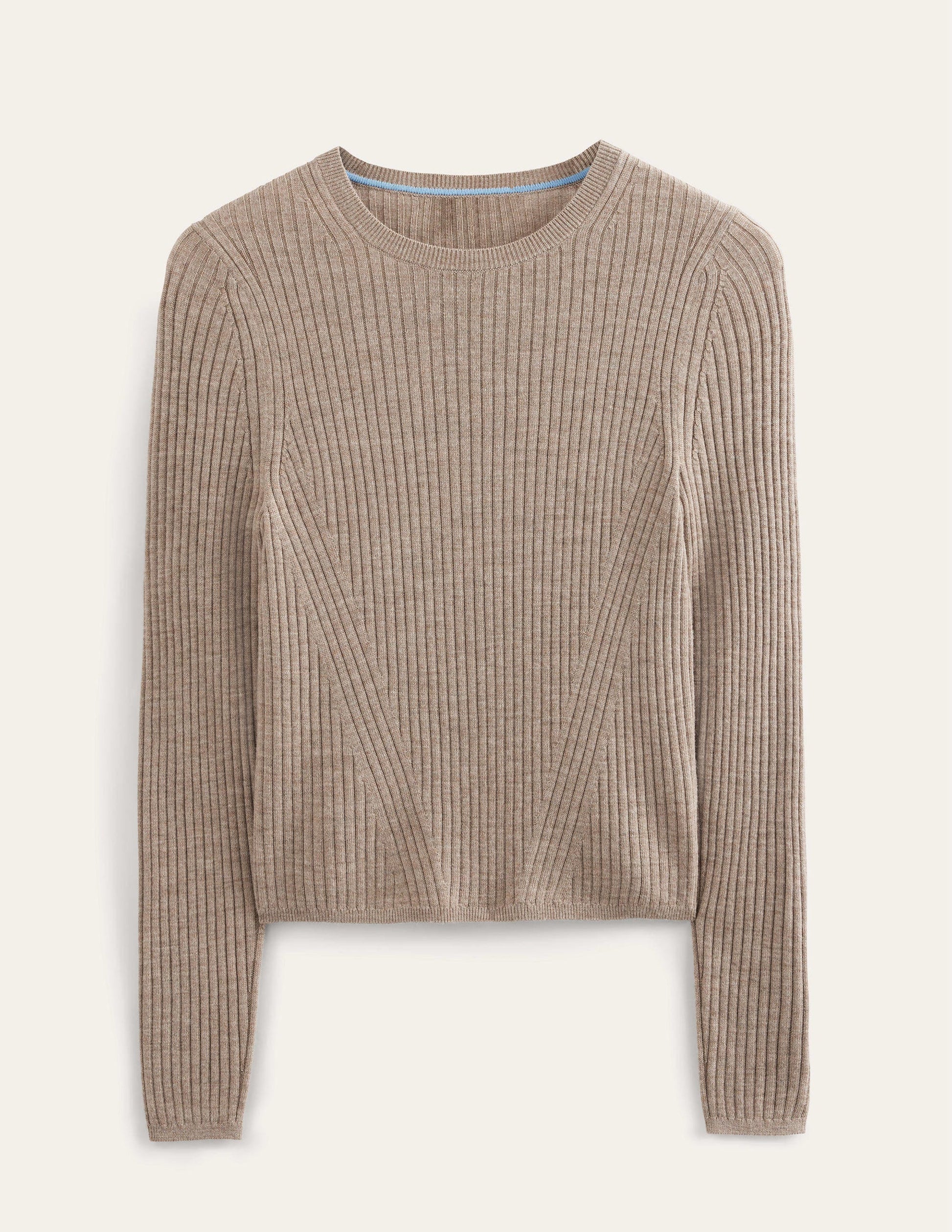 Ribbed Merino Jumper-Dark Mink Melange-5