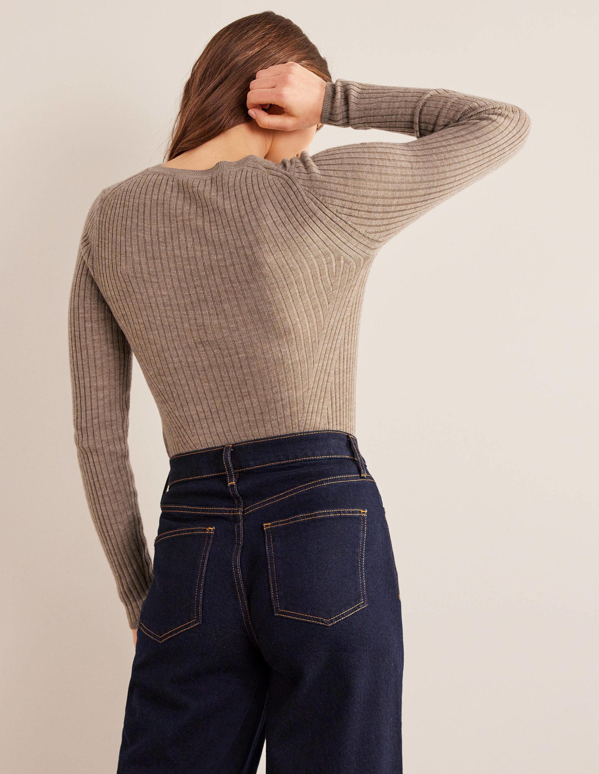 Ribbed Merino Jumper-Dark Mink Melange-3