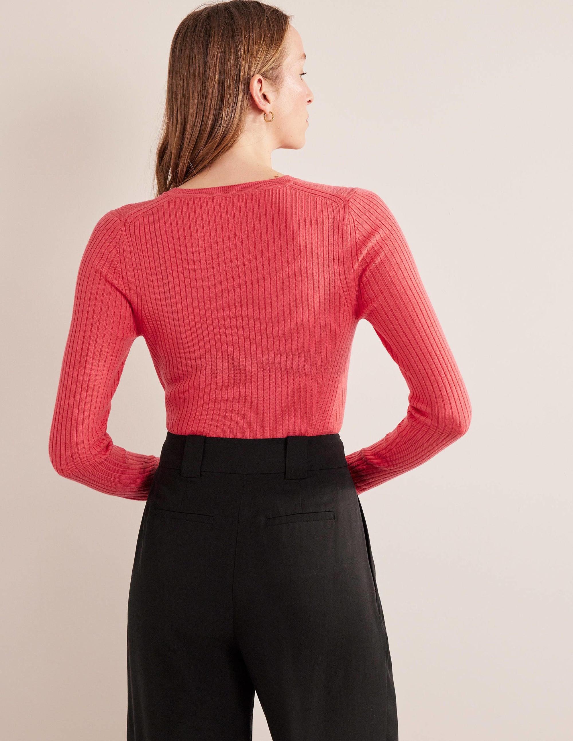 Rippstrickpullover aus Merinowolle-Korallenrot - Image 3