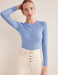 Rippstrickpullover aus Merinowolle-Flachsblau