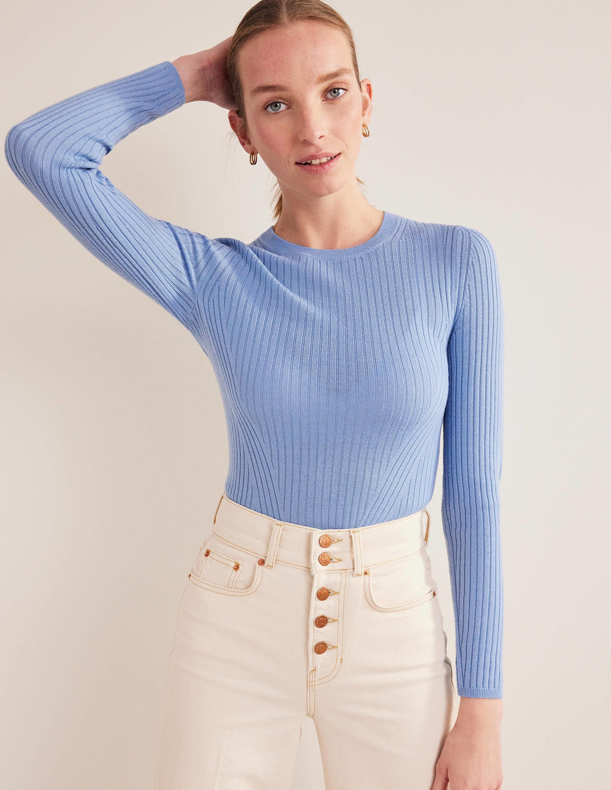 Rippstrickpullover aus Merinowolle-Flachsblau - Image 1