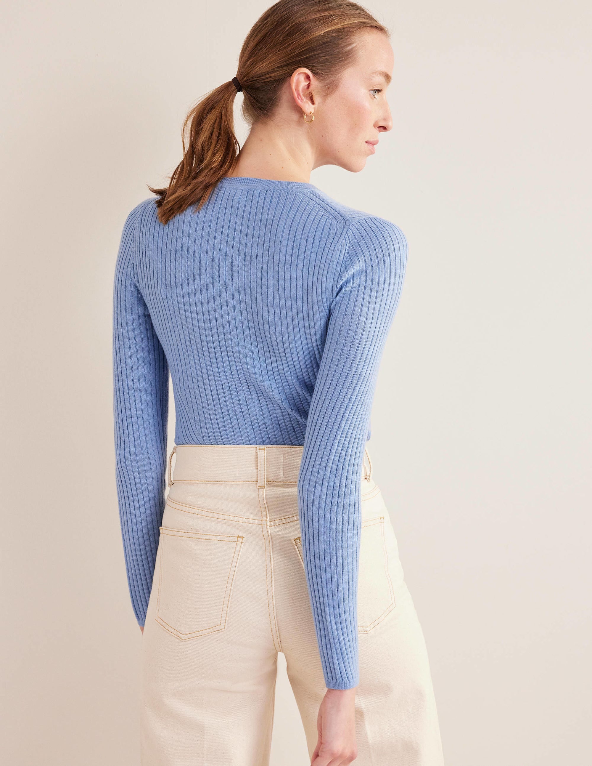 Rippstrickpullover aus Merinowolle-Flachsblau - Image 3