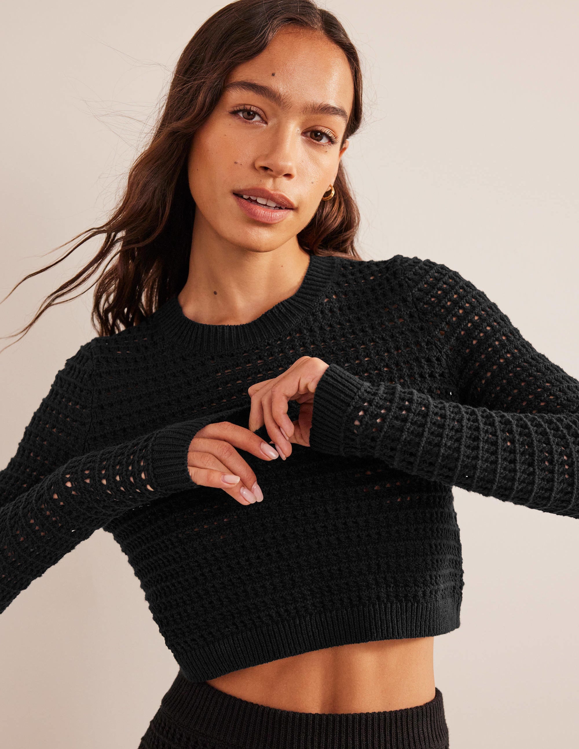 Kurz geschnittener Häkelpullover-Schwarz - Image 1