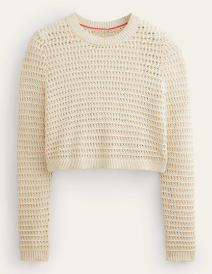 Pull court en crochet-Ivoire chaud