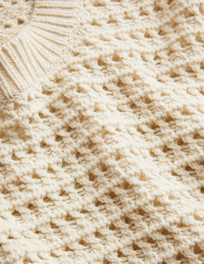 Cropped Crochet Jumper-Warm Ivory