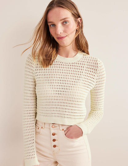 Cropped Crochet Jumper-Warm Ivory