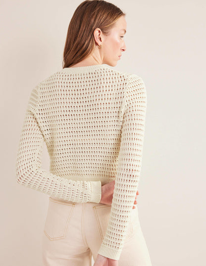 Cropped Crochet Jumper-Warm Ivory