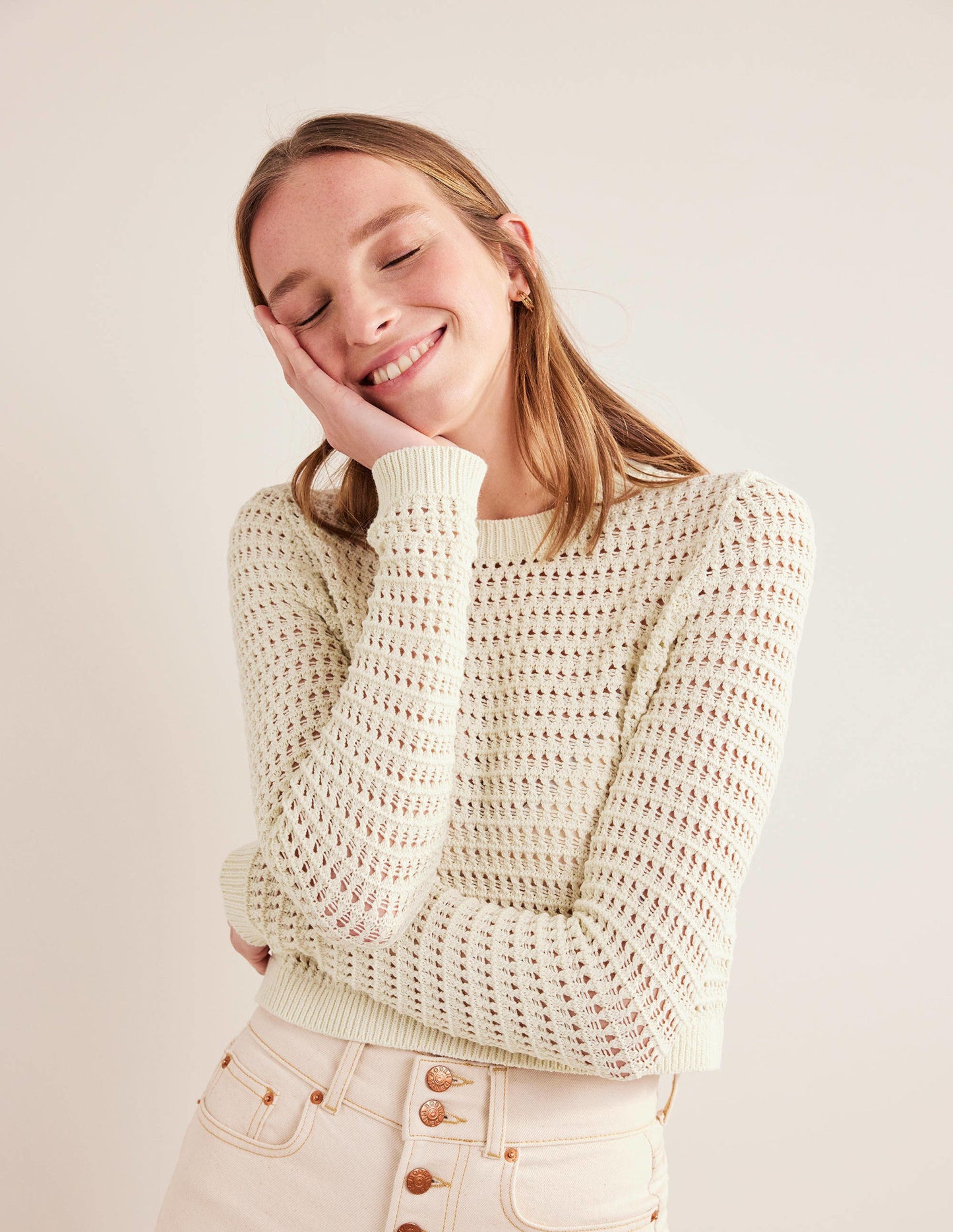 Cropped Crochet Jumper-Warm Ivory