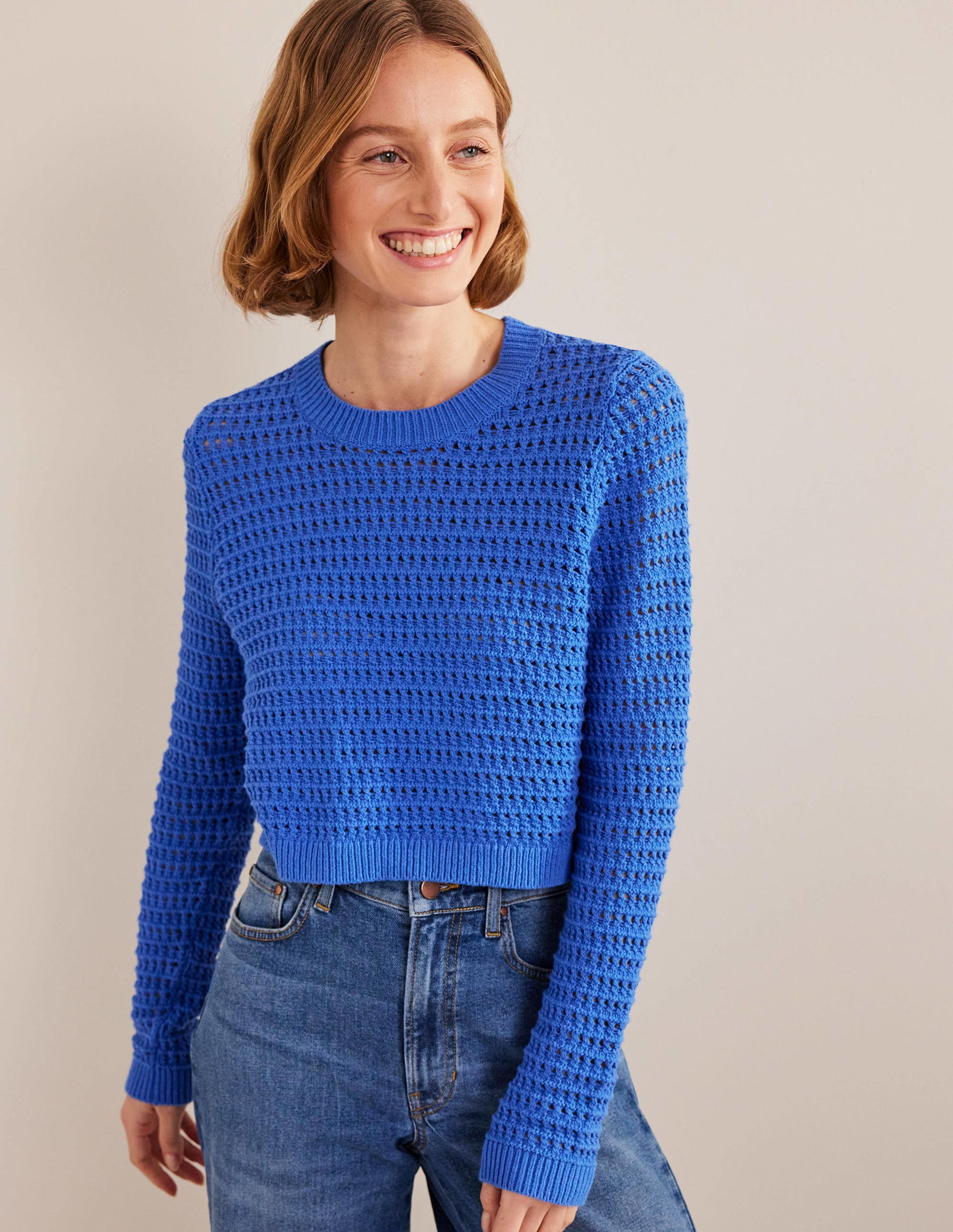 Kurz geschnittener Häkelpullover-Nebelblau - Image 1