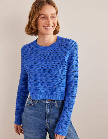 Cropped Crochet Jumper-Nebulus Blue