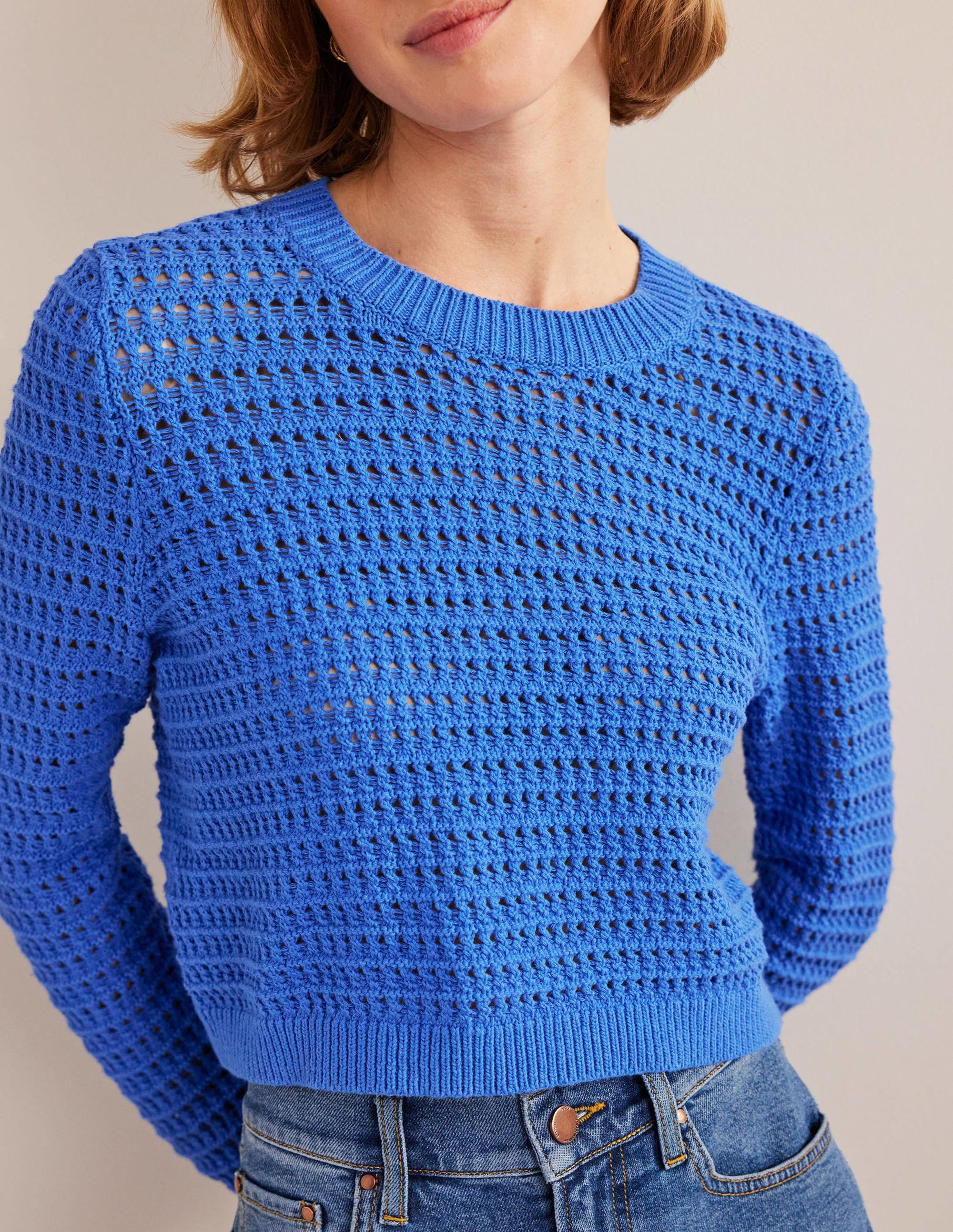Kurz geschnittener Häkelpullover-Nebelblau - Image 2
