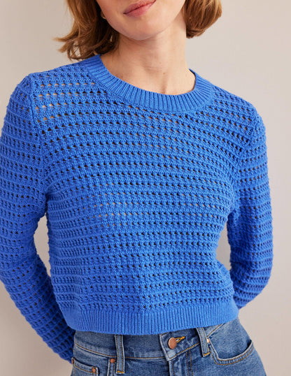 Cropped Crochet Jumper-Nebulus Blue