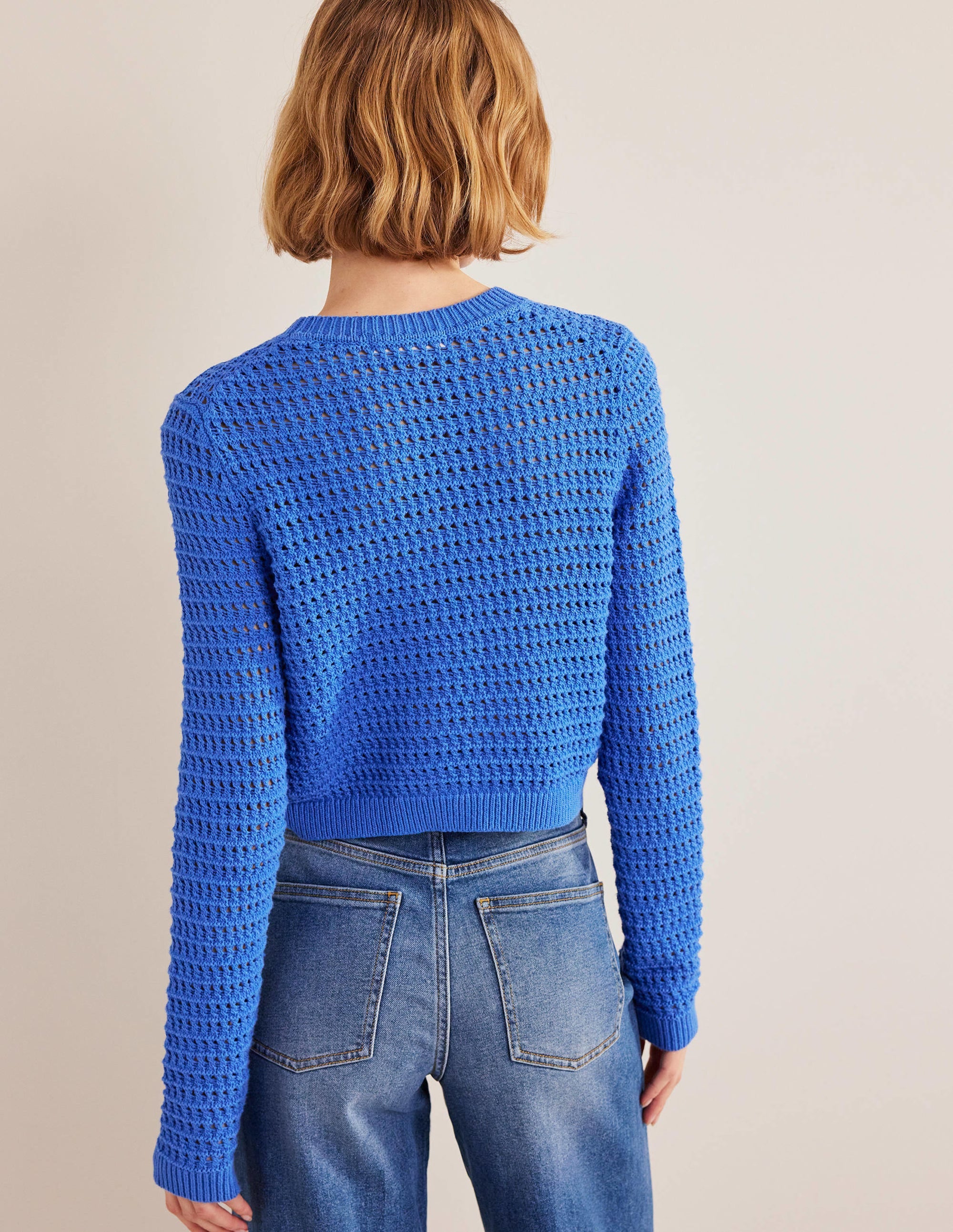 Kurz geschnittener Häkelpullover-Nebelblau - Image 3