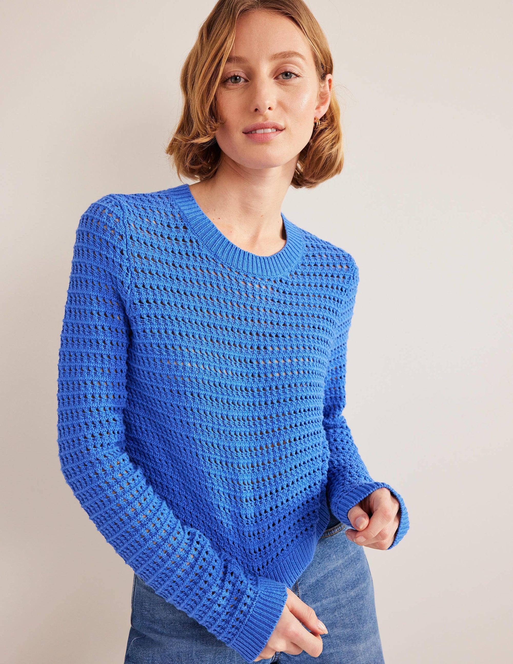 Kurz geschnittener Häkelpullover-Nebelblau - Image 4