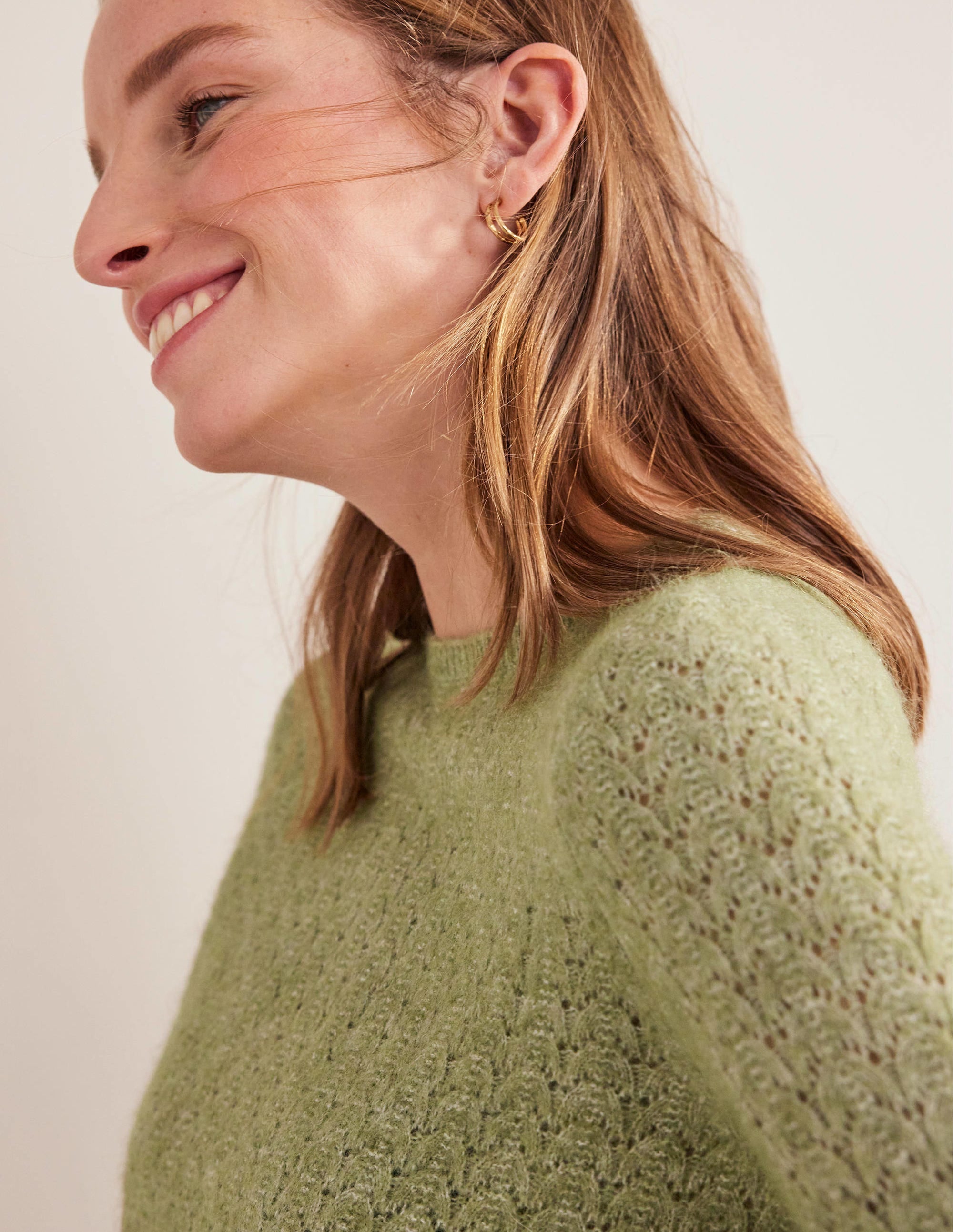 Flauschiger Pointelle-Pullover-Steingrün - Image 2