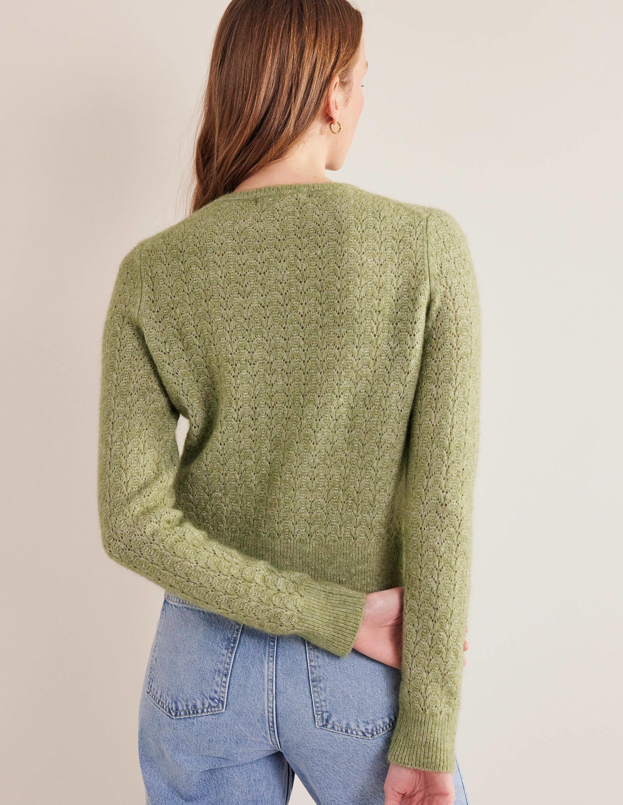 Flauschiger Pointelle-Pullover-Steingrün - Image 3
