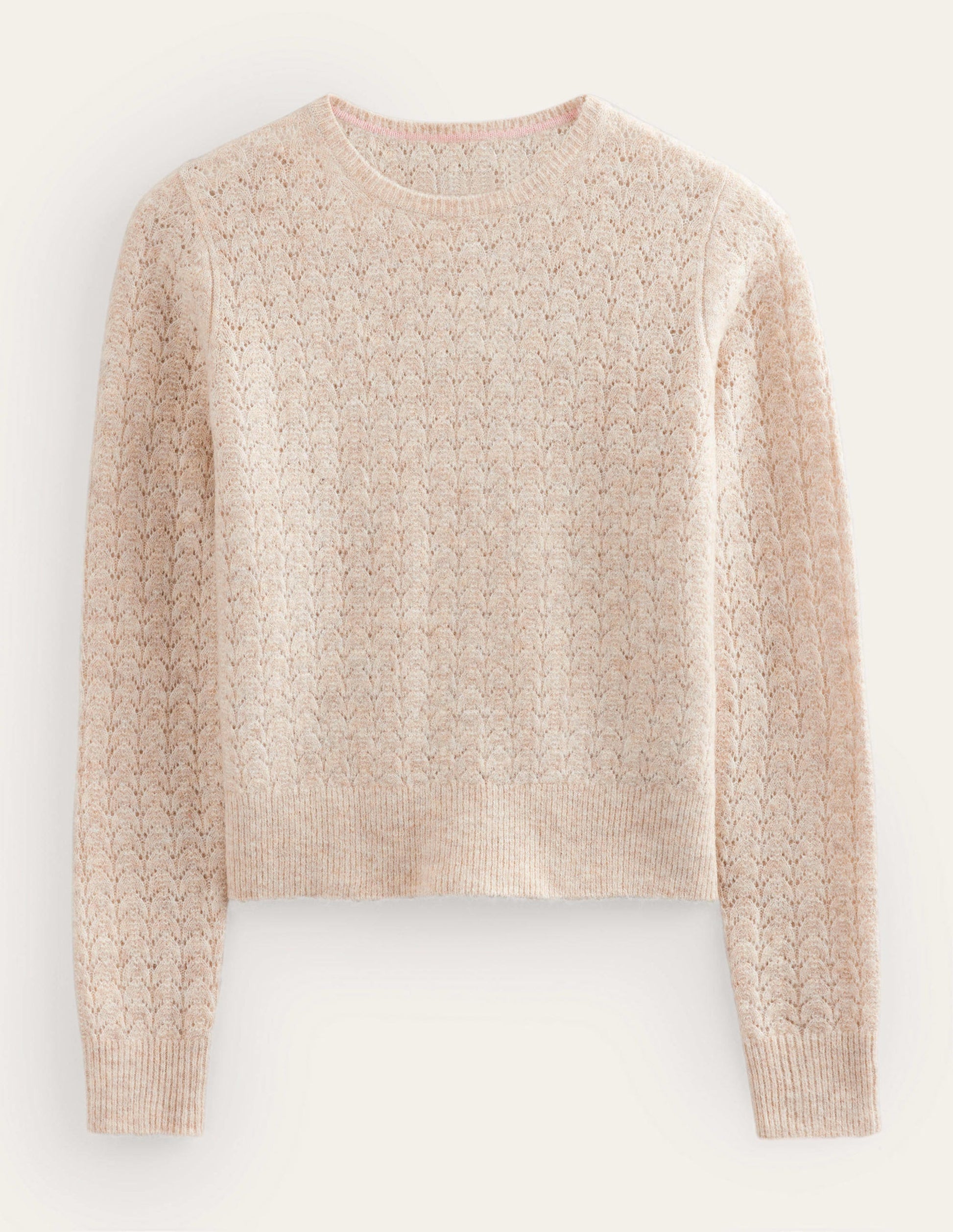 Flauschiger Pointelle-Pullover-Hellbeige Melange-6