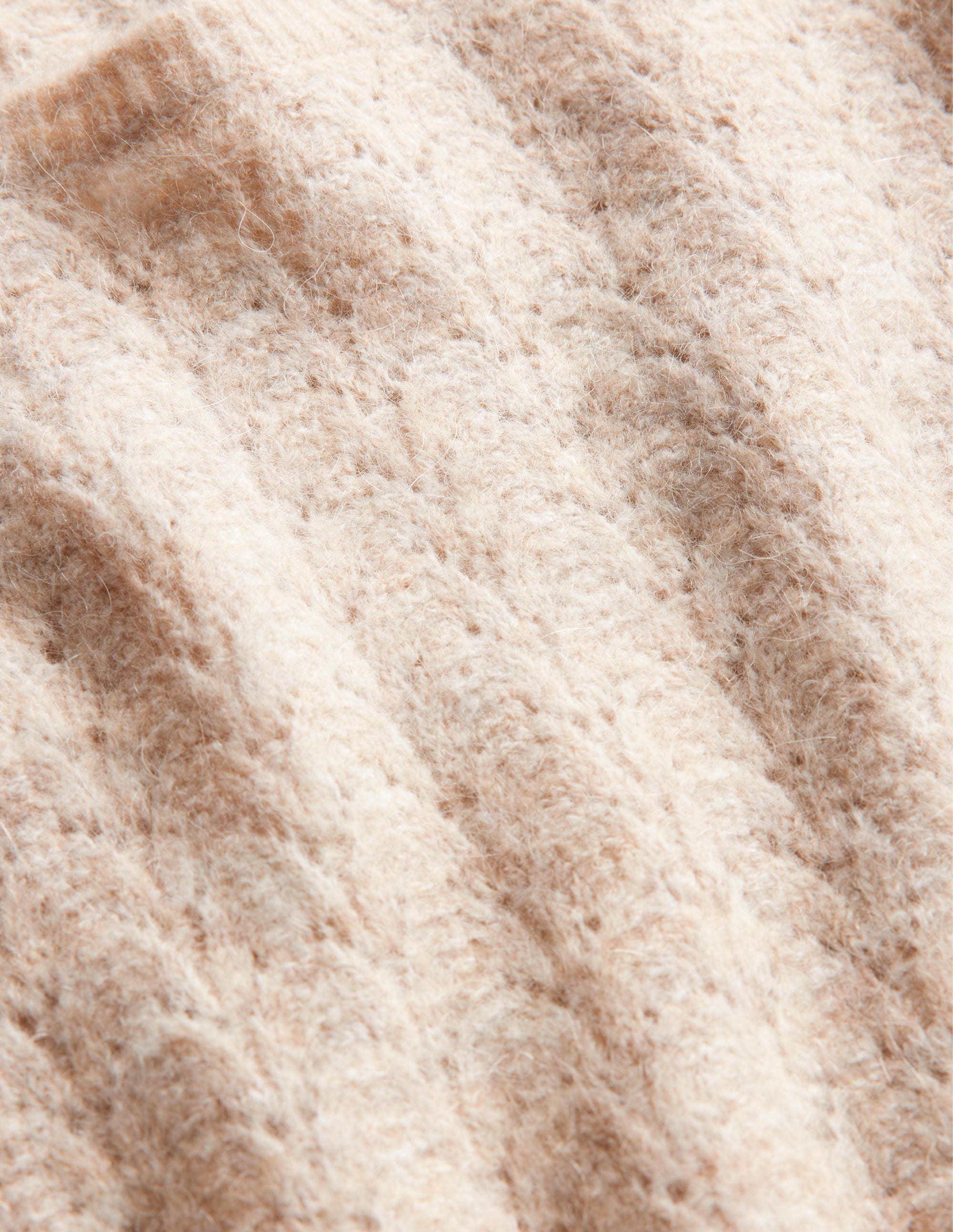 Flauschiger Pointelle-Pullover-Hellbeige Melange - Image 7