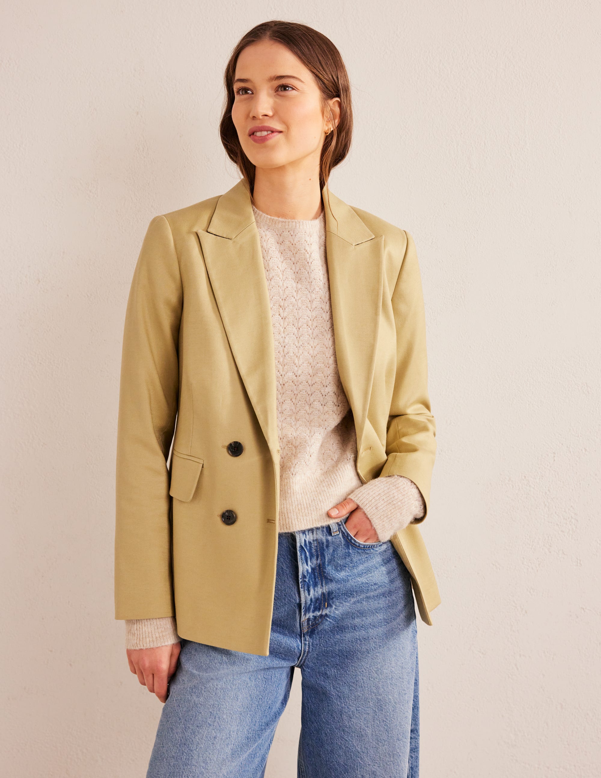 Flauschiger Pointelle-Pullover-Hellbeige Melange - Image 5