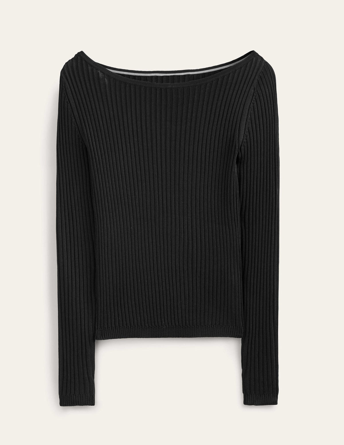 Gerippter Pullover mit U-Boot-Ausschnitt-Schwarz-5
