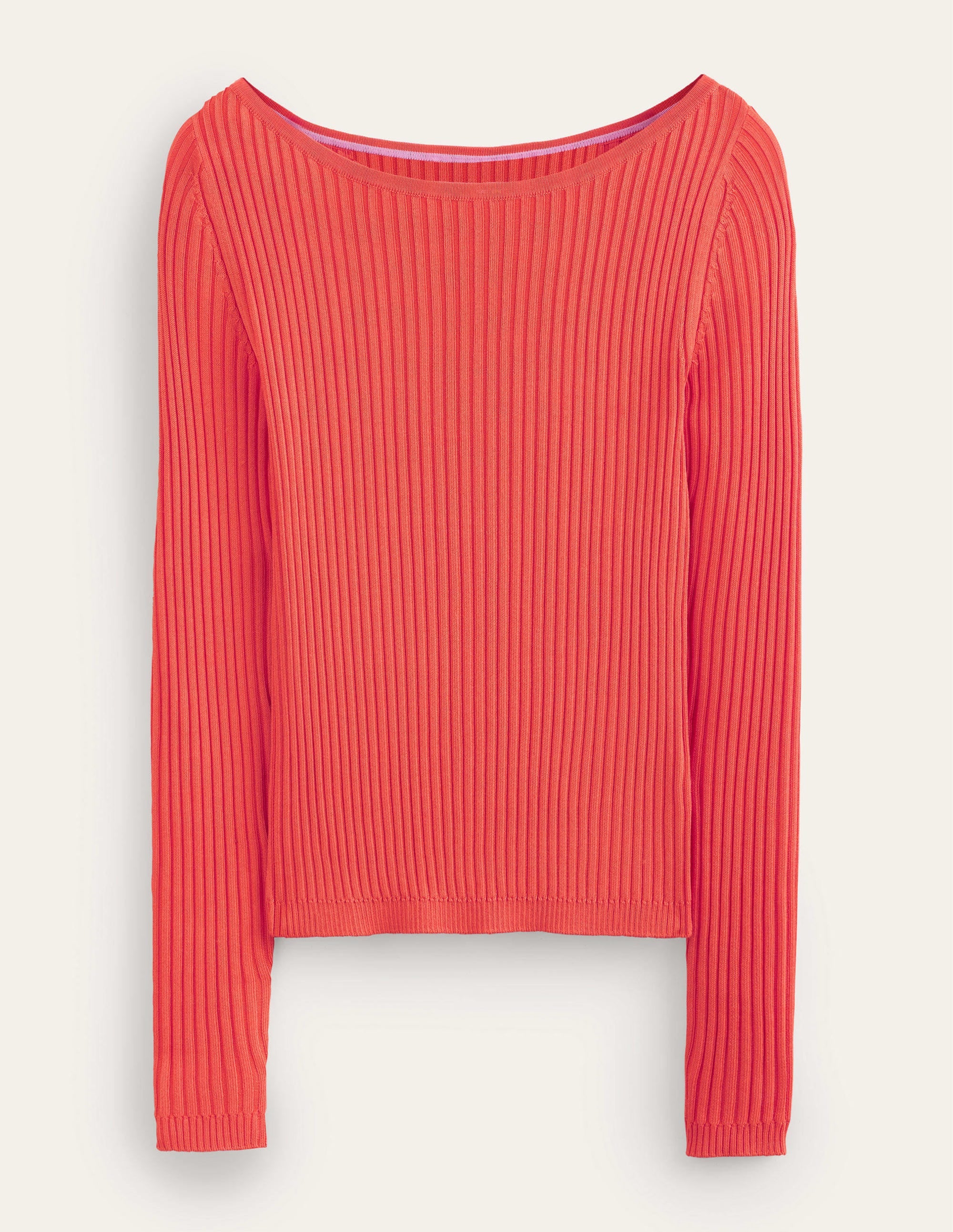 Gerippter Pullover mit U-Boot-Ausschnitt-Zinnoberrot - Image 6